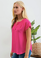 Button Detail Blouse in Fuchsia - The Street Boutique 