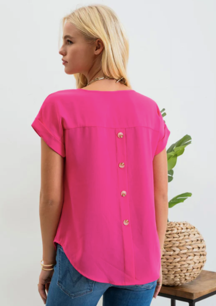 Button Detail Blouse in Fuchsia - The Street Boutique 