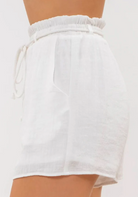 High Waist Draw String Shorts in White - The Street Boutique 