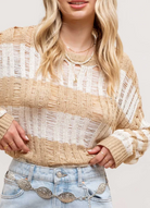 Stripped Lader Knit Pullover Sweater in Khaki - The Street Boutique 