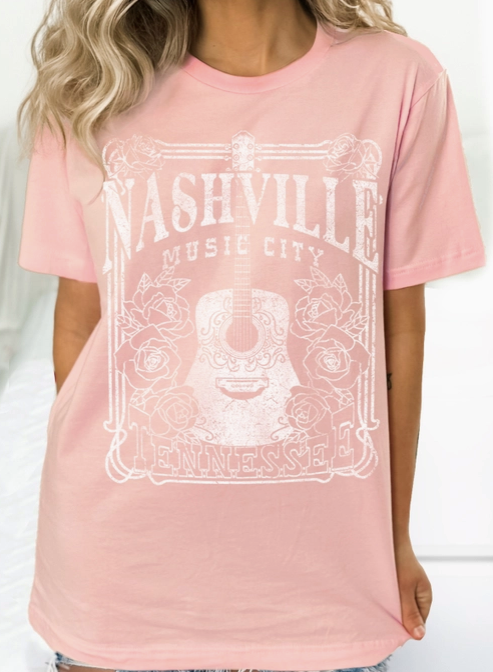 Nashville Music City T-Shirt in Peach - The Street Boutique 