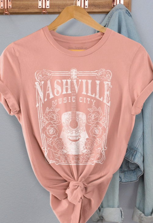 Nashville Music City T-Shirt in Peach - The Street Boutique 