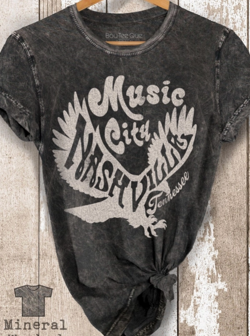 Nashville Music City T-Shirt in Mineral Washed Grey - The Street Boutique 