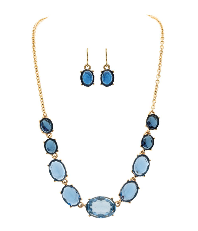 Blue Gradient Crystal Necklace in Gold - The Street Boutique 