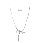 Herringbone Chain Bow Tie Necklace Set in Silver - The Street Boutique 