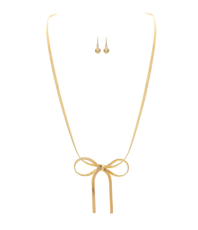 Herringbone Chain Bow Tie Necklace Set in Gold - The Street Boutique 