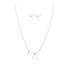 Tiny Bow & Pearl Dangle Necklace Set in Silver - The Street Boutique 