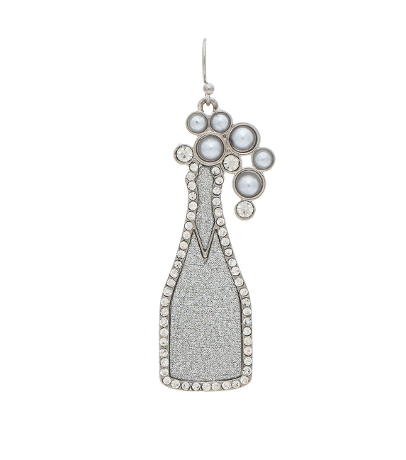 Champagne Bottle Earrings in Silver - The Street Boutique 