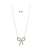 Pearl Flower Bow Pendant Necklace Set in Gold and Black - The Street Boutique 