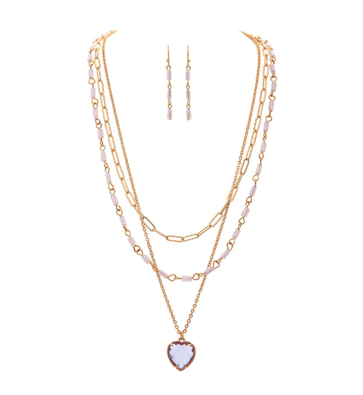 Layered Lavender Heart Necklace Set in Gold - The Street Boutique 