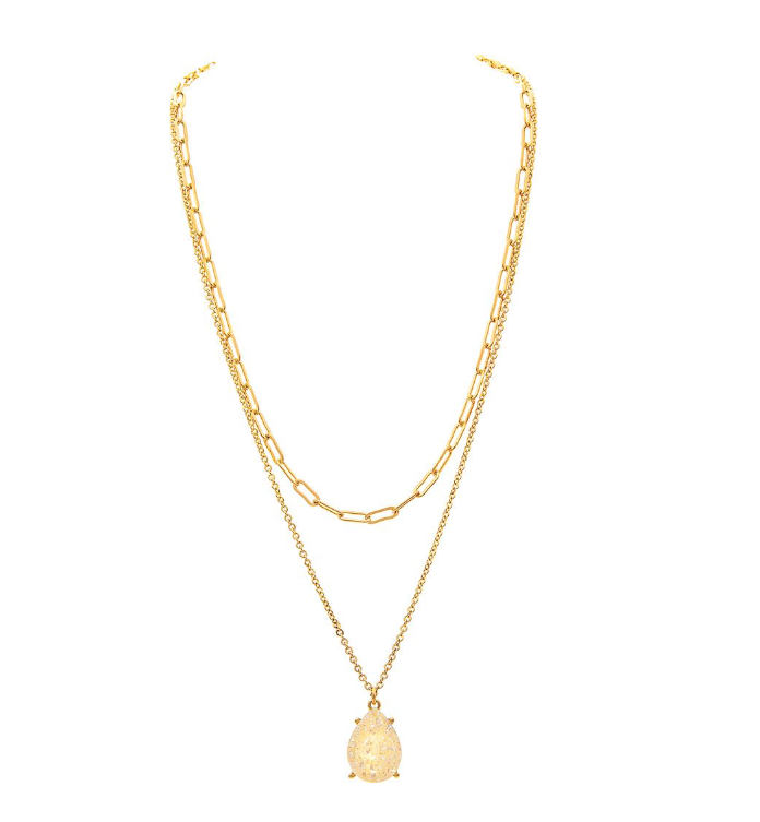 White Druzy Double Chain Necklace Set in Gold - The Street Boutique 