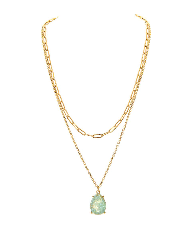 Blue Druzy Double Chain Necklace Set in Gold - The Street Boutique 