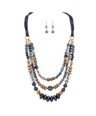 Layered Blue Glass Necklace Set in Gold - The Street Boutique 