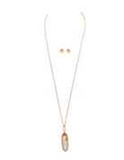 Amazonite Stone Ellipse Pendant Necklace in Gold - The Street Boutique 