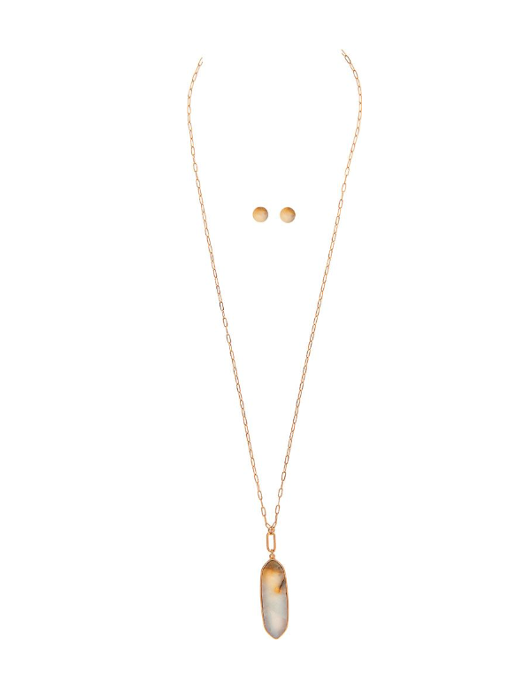 Amazonite Stone Ellipse Pendant Necklace in Gold - The Street Boutique 