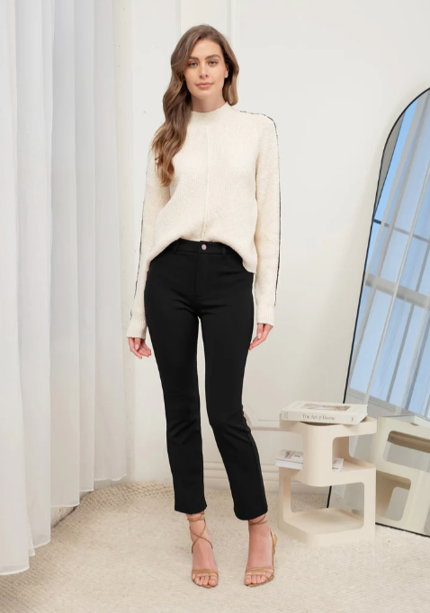 Black High Waist Straight Leg Cropped Pants - The Street Boutique 