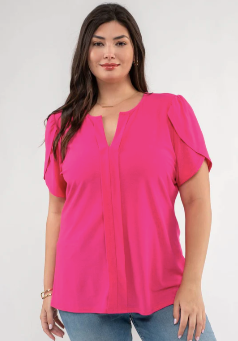 Fuchsia Drape Sleeve Top Plus - The Street Boutique 