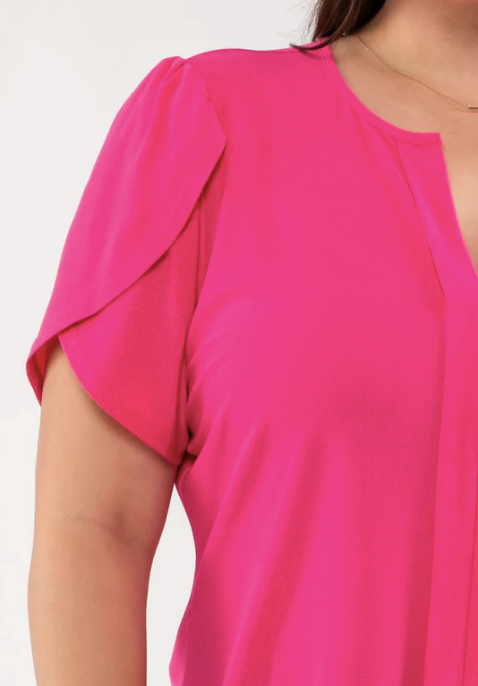 Fuchsia Drape Sleeve Top Plus - The Street Boutique 