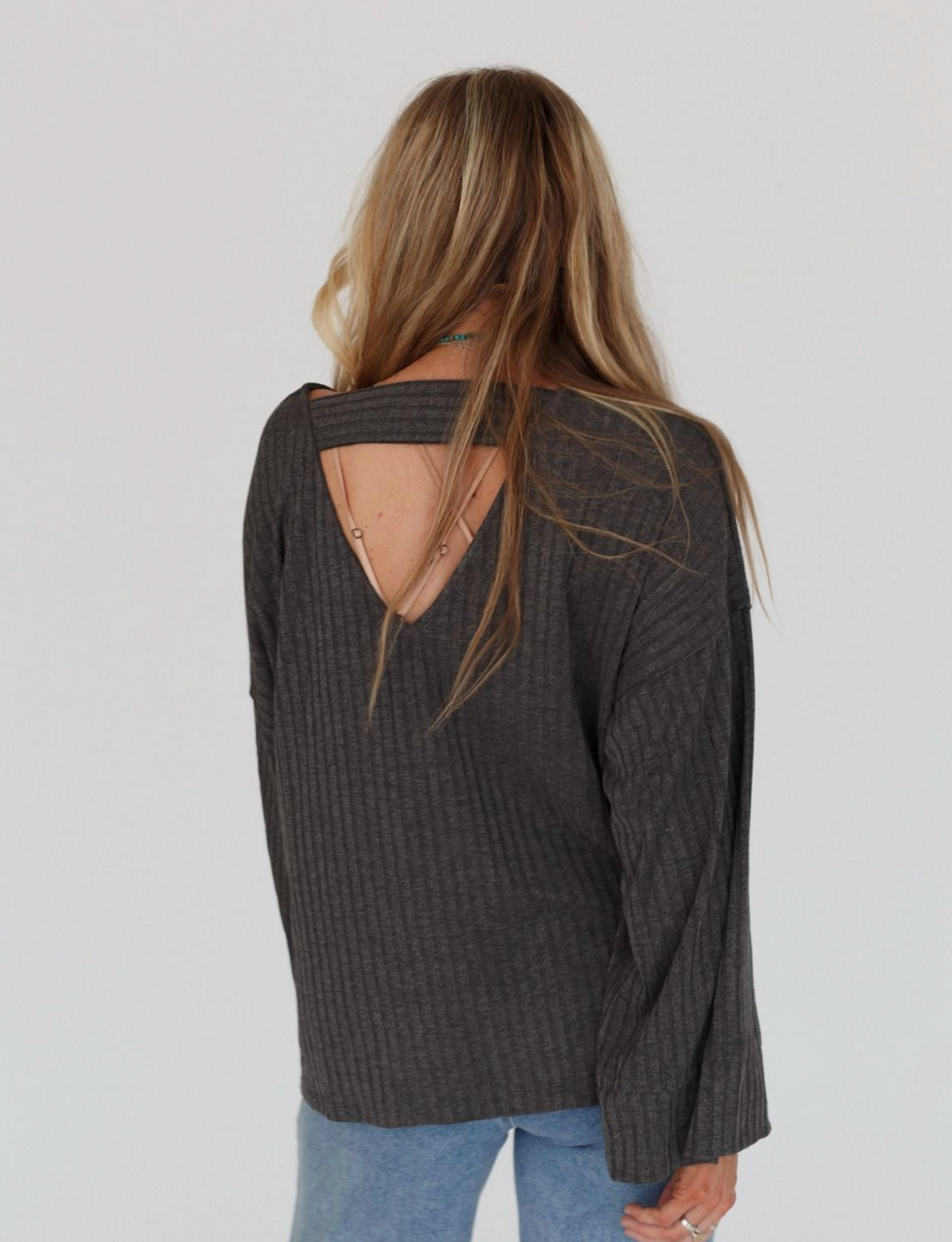 Round Neckline Sweater Top in Heather Charcoal - The Street Boutique 