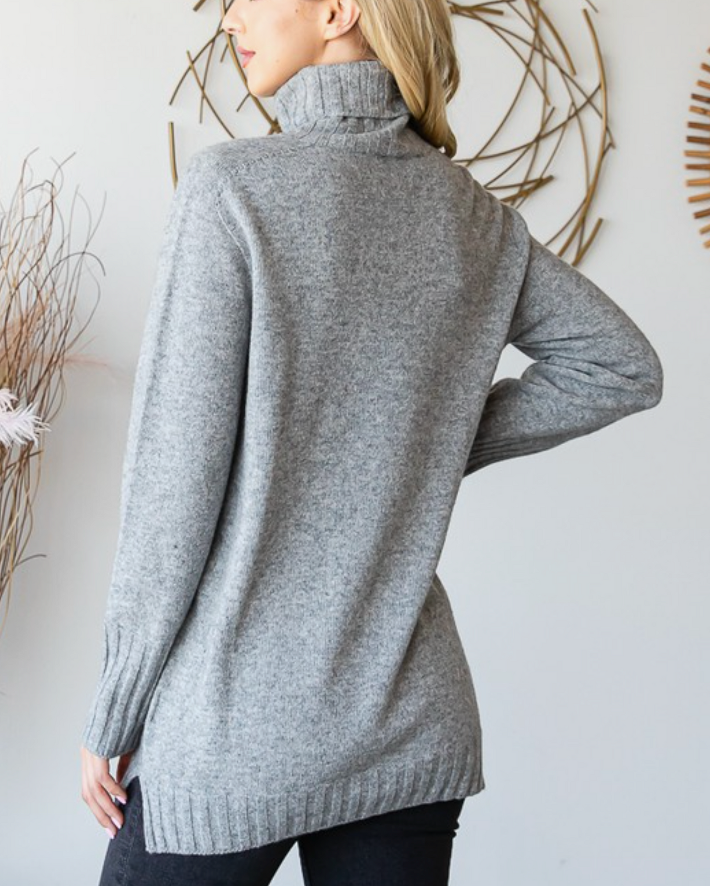 Long Turtle Neck Sweater in Grey - The Street Boutique 