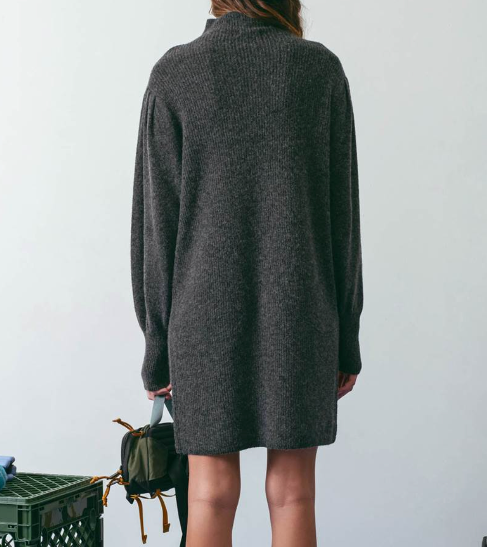 Solid Knit Sweater Dress in Charcoal - The Street Boutique 