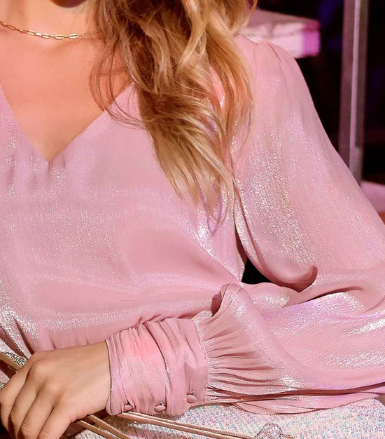 Shimmer Long Sleeve Blouse in Pink - The Street Boutique 