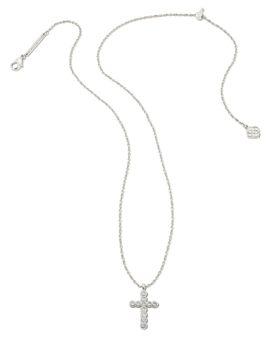 Silver Cross Pendant Necklace in White Crystal | KENDRA SCOTT - The Street Boutique 