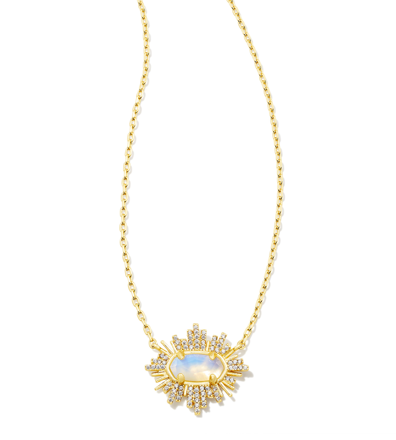 Grayson Gold Sunburst Frame Short Pendant Necklace in Iridescent Opalite Illusion | KENDRA SCOTT - The Street Boutique 