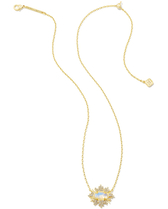 Grayson Gold Sunburst Frame Short Pendant Necklace in Iridescent Opalite Illusion | KENDRA SCOTT - The Street Boutique 