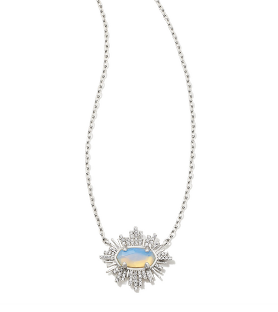 Grayson Silver Sunburst Frame Short Pendant Necklace in Iridescent Opalite Illusion | KENDRA SCOTT - The Street Boutique 