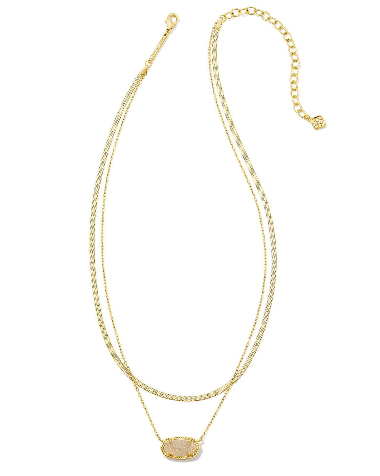 Elisa Herringbone Gold Multi Strand Necklace in Iridescent Drusy | KENDRA SCOTT - The Street Boutique 