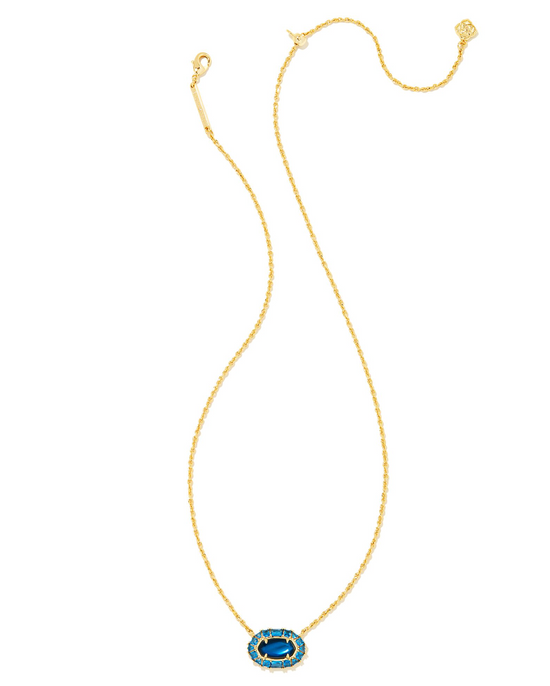 Elisa Gold Crystal Frame Short Pendant Necklace in Sea Blue | KENDRA SCOTT - The Street Boutique 