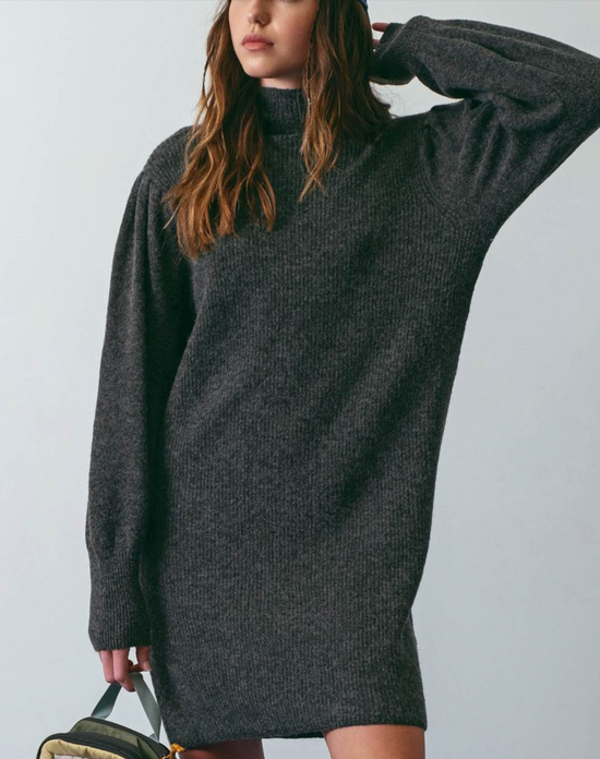 Solid Knit Sweater Dress in Charcoal - The Street Boutique 