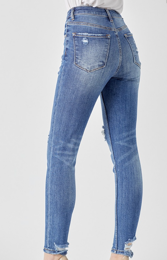 RISEN Mid-Rise Distressed Skinny Jeans in Dark - The Street Boutique 