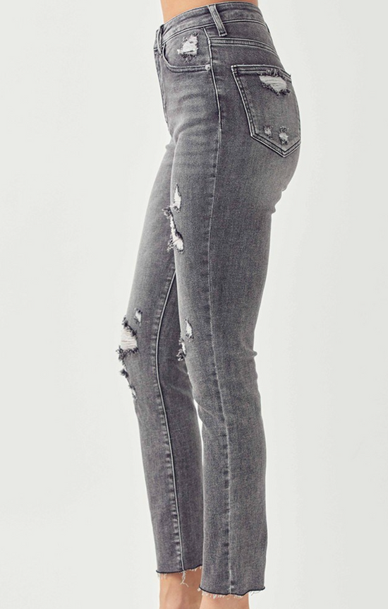 RISEN High Rise Relaxed Fit Skinny Jeans in Grey - The Street Boutique 
