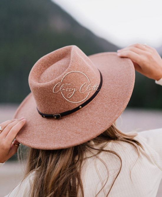 Wide Brim Hat with Belt in Camel - The Street Boutique 