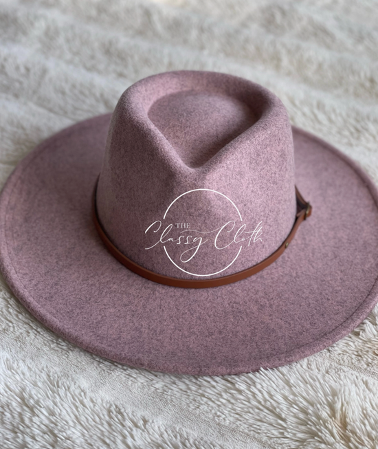 Wide Brim Hat with Belt in Mauve - The Street Boutique 