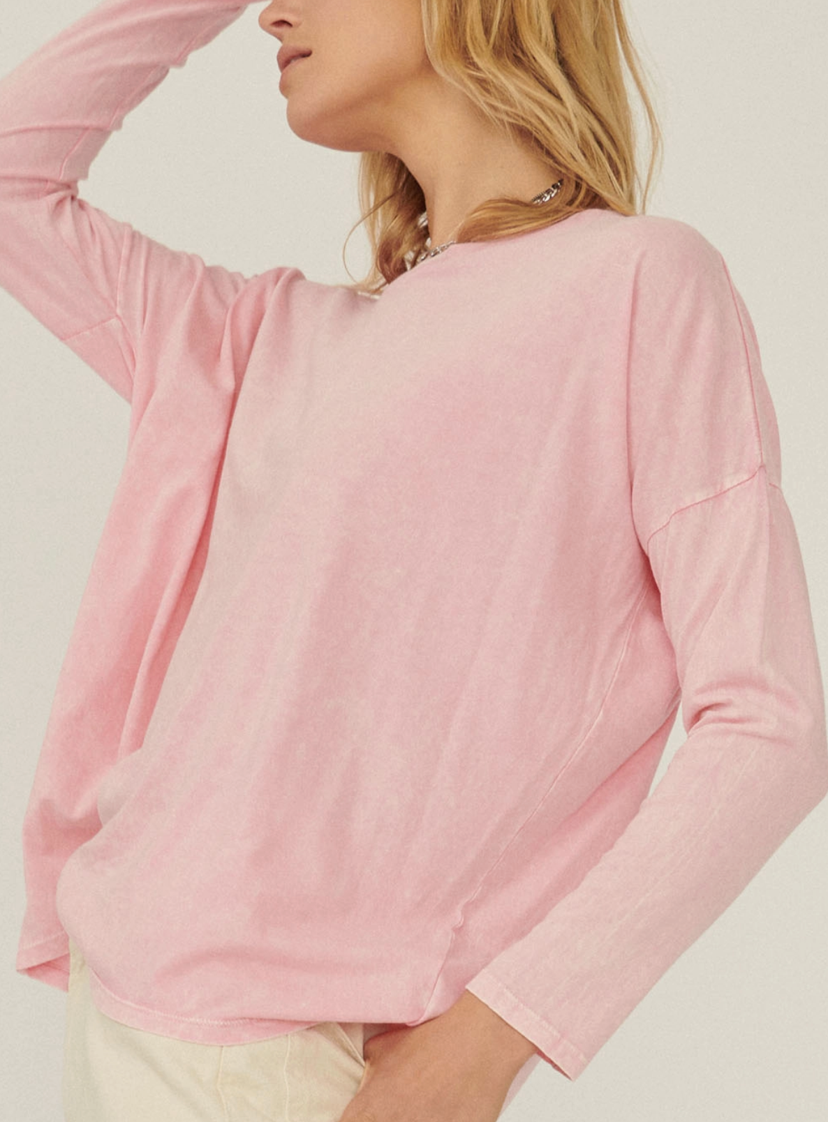 Mineral Washed Oversize Long-Sleeve Tee in Pink - The Street Boutique 