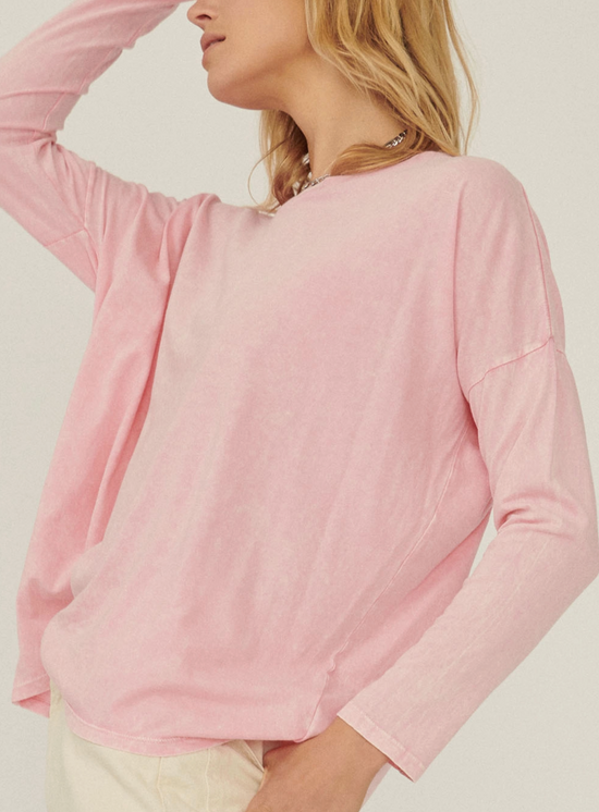 Mineral Washed Oversize Long-Sleeve Tee in Pink - The Street Boutique 