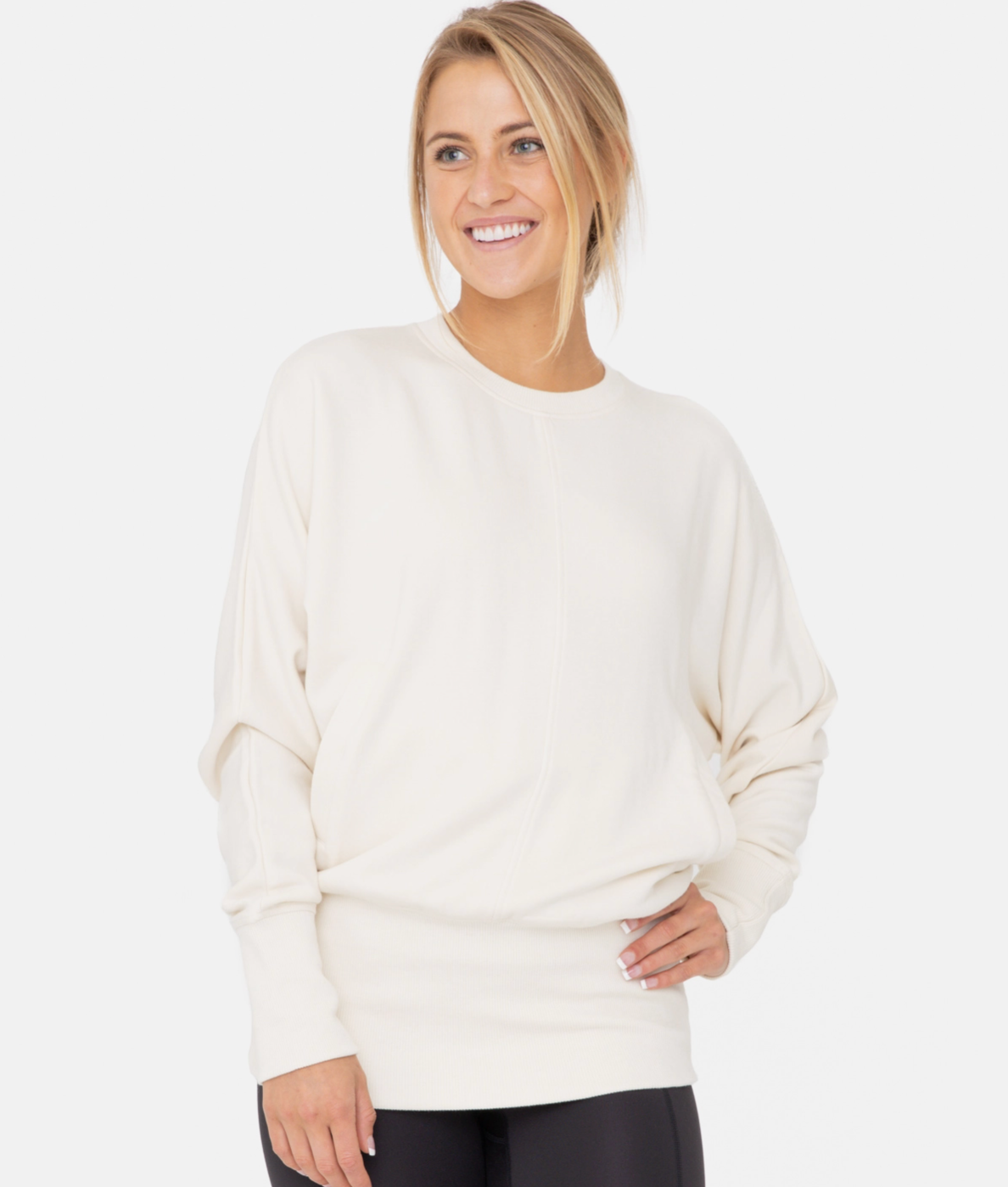 Brushed Dolman Sleeve Crew Neck in Natural - The Street Boutique 