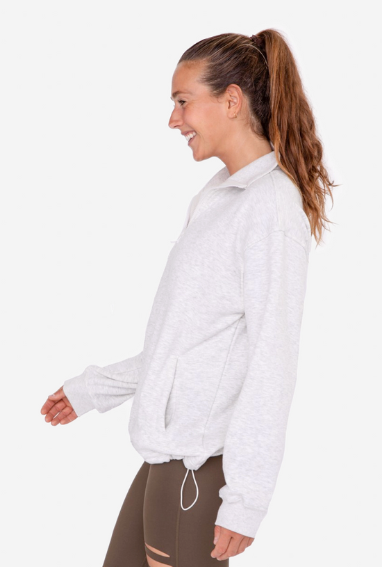 Load image into Gallery viewer, Half Zip Drawstring Pullover in Light Grey - The Street Boutique 
