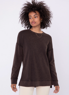 Waffle-Knit Pullover with Side Slits in Brown - The Street Boutique 
