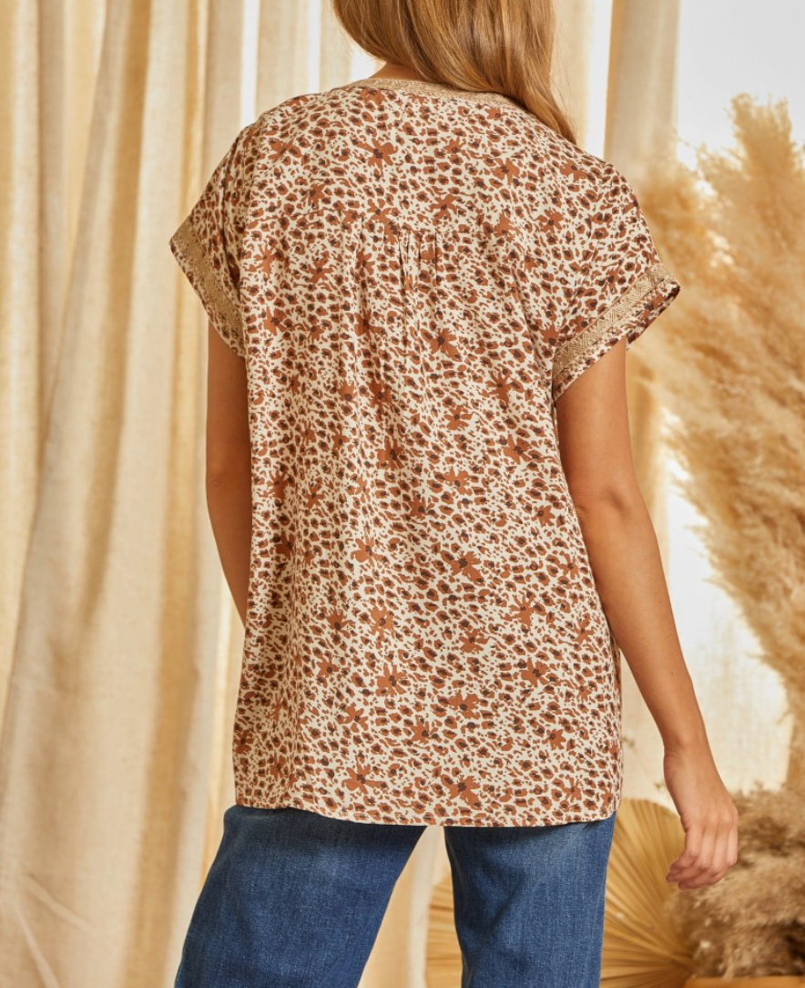Embroidered Tunic Blouse in Mocha Leopard - The Street Boutique 