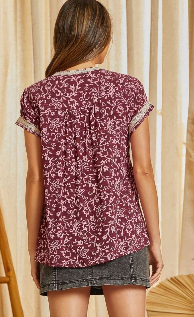 Embroidered Tunic Blouse in Crimson Floral - The Street Boutique 