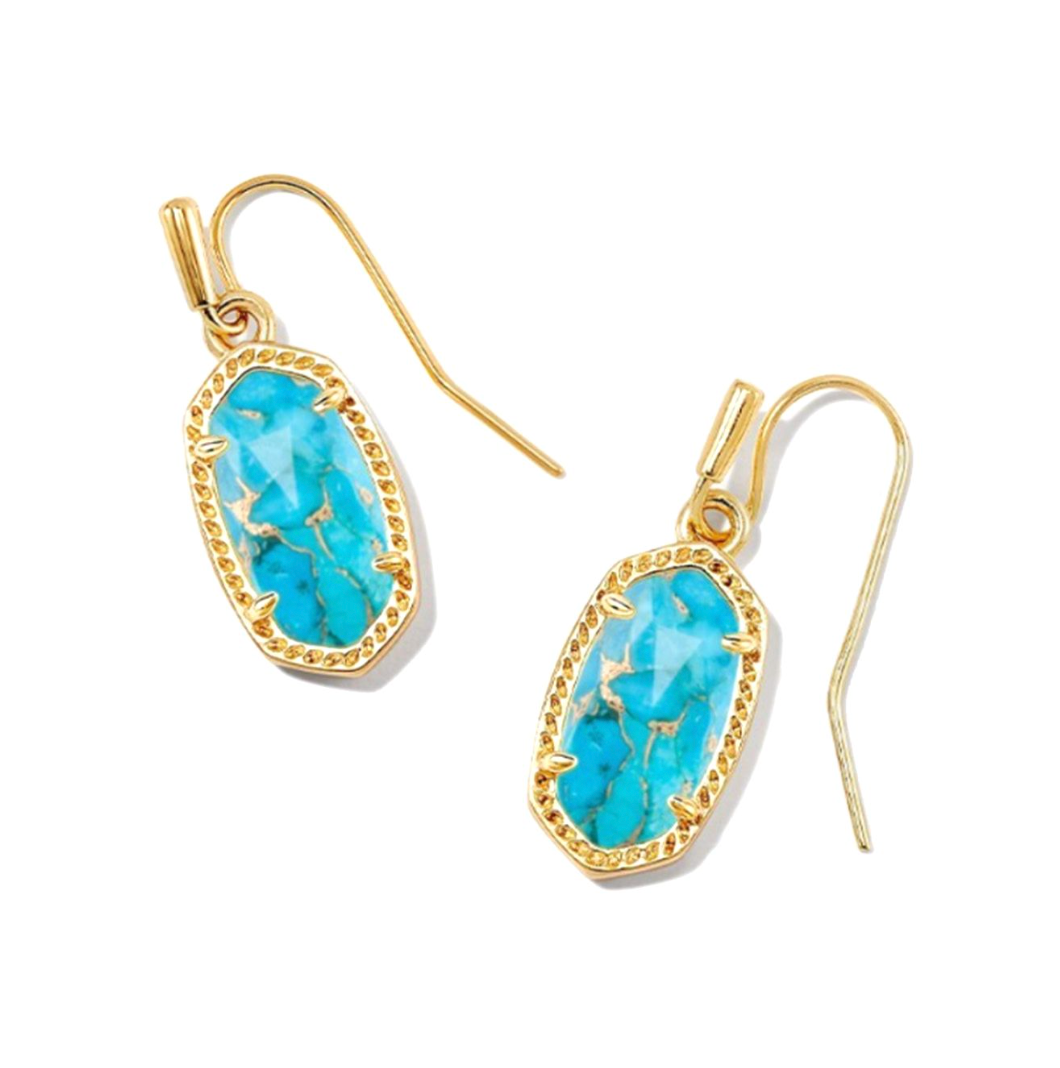 Load image into Gallery viewer, Lee Drop Gold Earrings in Bronze Veined Turquoise | KENDRA SCOTT - The Street Boutique 
