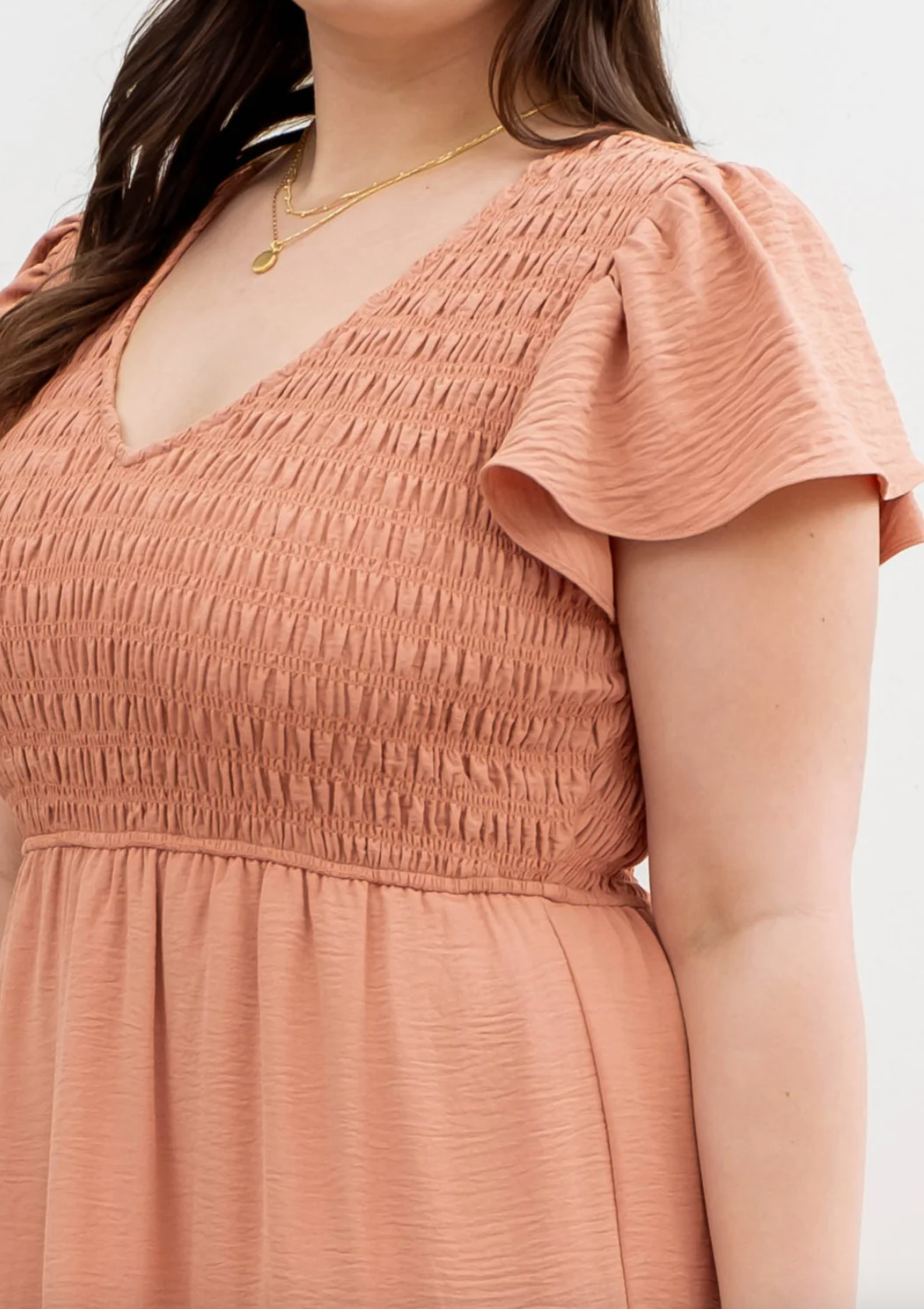 Curvy Flutter Sleeve Midi Dress in Peach - The Street Boutique 