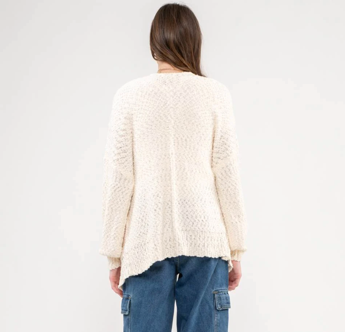 Open Front Knit Cardigan in Ivory - The Street Boutique 