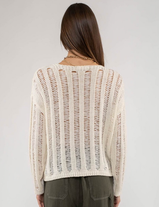Crochet Knit Pullover in Ivory - The Street Boutique 