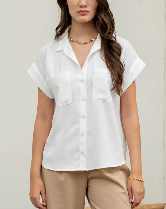 Fold Sleeve Button Down Shirt in White - The Street Boutique 