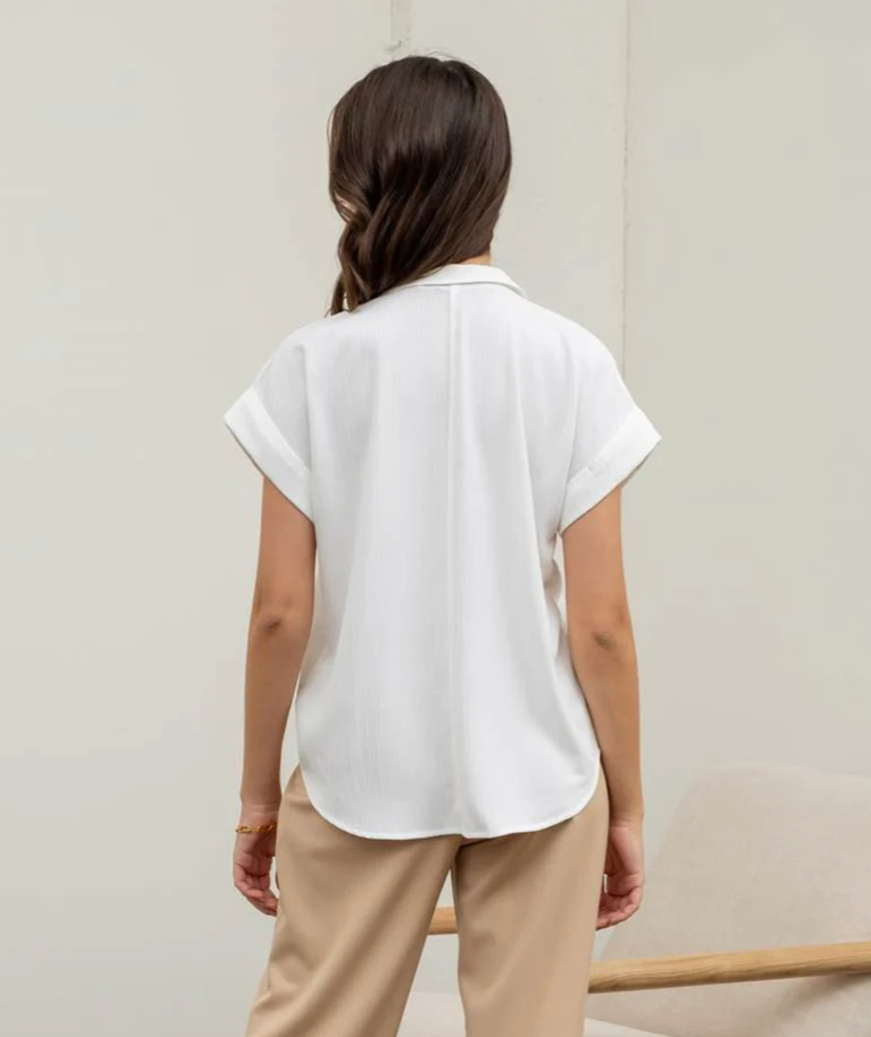 Fold Sleeve Button Down Shirt in White - The Street Boutique 